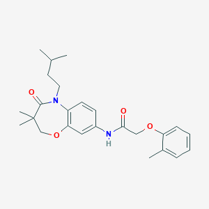 molecular formula C25H32N2O4 B2774405 N-(5-isopentyl-3,3-dimethyl-4-oxo-2,3,4,5-tetrahydrobenzo[b][1,4]oxazepin-8-yl)-2-(o-tolyloxy)acetamide CAS No. 921811-62-3
