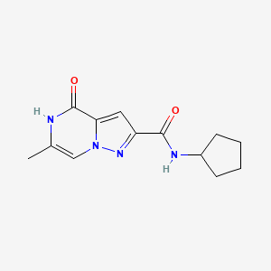 molecular formula C13H16N4O2 B2774406 N-cyclopentyl-6-methyl-4-oxo-4,5-dihydropyrazolo[1,5-a]pyrazine-2-carboxamide CAS No. 2109112-52-7