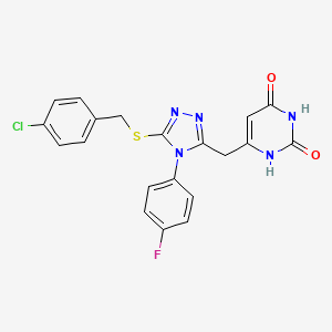 molecular formula C20H15ClFN5O2S B2774408 6-[[5-[(4-chlorophenyl)methylsulfanyl]-4-(4-fluorophenyl)-1,2,4-triazol-3-yl]methyl]-1H-pyrimidine-2,4-dione CAS No. 852154-42-8