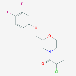 molecular formula C14H16ClF2NO3 B2774413 2-Chloro-1-[2-[(3,4-difluorophenoxy)methyl]morpholin-4-yl]propan-1-one CAS No. 2411249-75-5