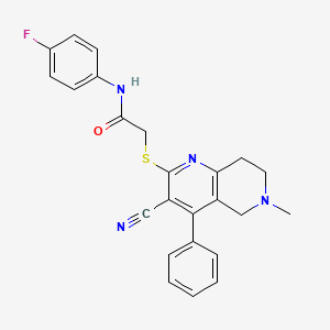 molecular formula C24H21FN4OS B2774439 2-[(3-cyano-6-methyl-4-phenyl-7,8-dihydro-5H-1,6-naphthyridin-2-yl)sulfanyl]-N-(4-fluorophenyl)acetamide CAS No. 340818-15-7