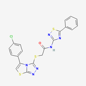 molecular formula C20H13ClN6OS3 B2774506 2-((5-(4-chlorophenyl)thiazolo[2,3-c][1,2,4]triazol-3-yl)thio)-N-(5-phenyl-1,2,4-thiadiazol-3-yl)acetamide CAS No. 671199-92-1