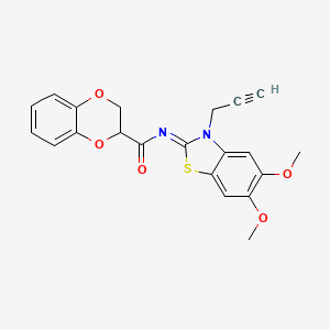 molecular formula C21H18N2O5S B2774516 (Z)-N-(5,6-二甲氧基-3-(丙-2-炔-1-基)苯并[4,5-d]噻唑-2(3H)-基亚乙烯)-2,3-二氢苯并[b][1,4]二氧杂环己烷-2-甲酰胺 CAS No. 895444-37-8
