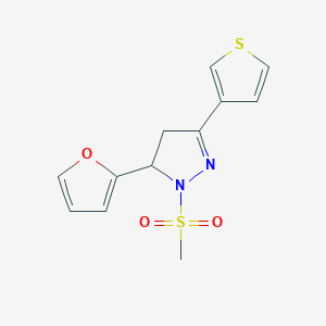 molecular formula C12H12N2O3S2 B2774540 5-(furan-2-yl)-1-methanesulfonyl-3-(thiophen-3-yl)-4,5-dihydro-1H-pyrazole CAS No. 1808625-36-6