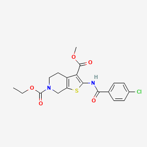 molecular formula C19H19ClN2O5S B2774544 6-乙基-3-甲基-2-(4-氯苯甲酰胺基)-4,5-二氢噻吩[2,3-c]吡啶-3,6(7H)-二甲酸酯 CAS No. 921166-30-5