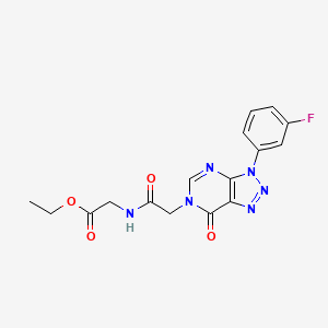 molecular formula C16H15FN6O4 B2774550 Ethyl 2-[[2-[3-(3-fluorophenyl)-7-oxotriazolo[4,5-d]pyrimidin-6-yl]acetyl]amino]acetate CAS No. 887223-10-1