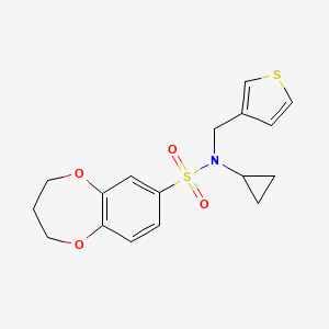 molecular formula C17H19NO4S2 B2774558 N-cyclopropyl-N-(thiophen-3-ylmethyl)-3,4-dihydro-2H-benzo[b][1,4]dioxepine-7-sulfonamide CAS No. 1287846-93-8
