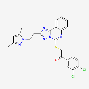 molecular formula C24H20Cl2N6OS B2774564 1-(3,4-Dichlorophenyl)-2-[[2-[2-(3,5-dimethylpyrazol-1-yl)ethyl]-[1,2,4]triazolo[1,5-c]quinazolin-5-yl]sulfanyl]ethanone CAS No. 896698-52-5
