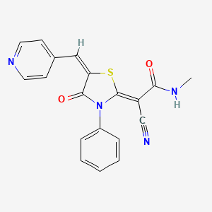 molecular formula C19H14N4O2S B2774566 (Z)-2-cyano-N-methyl-2-((E)-4-oxo-3-phenyl-5-(pyridin-4-ylmethylene)thiazolidin-2-ylidene)acetamide CAS No. 846581-22-4