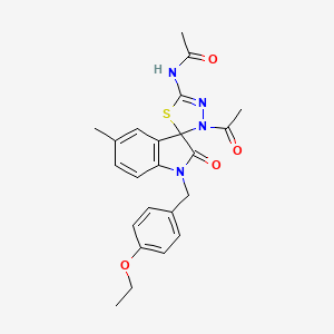 molecular formula C23H24N4O4S B2774591 N-[3'-乙酰-1-(4-乙氧基苯甲基)-5-甲基-2-氧代-1,2-二氢-3'H-螺[吲哚-3,2'-[1,3,4]噻二唑]-5'-基]乙酰胺 CAS No. 919062-70-7