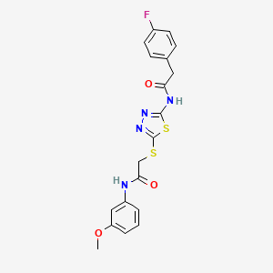 molecular formula C19H17FN4O3S2 B2774594 2-(4-fluorophenyl)-N-(5-((2-((3-methoxyphenyl)amino)-2-oxoethyl)thio)-1,3,4-thiadiazol-2-yl)acetamide CAS No. 893358-41-3