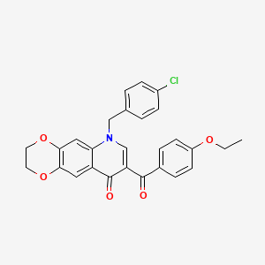 molecular formula C27H22ClNO5 B2774599 6-(4-chlorobenzyl)-8-(4-ethoxybenzoyl)-2,3-dihydro[1,4]dioxino[2,3-g]quinolin-9(6H)-one CAS No. 872198-09-9