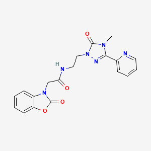molecular formula C19H18N6O4 B2774620 N-(2-(4-methyl-5-oxo-3-(pyridin-2-yl)-4,5-dihydro-1H-1,2,4-triazol-1-yl)ethyl)-2-(2-oxobenzo[d]oxazol-3(2H)-yl)acetamide CAS No. 1396624-44-4