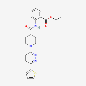 molecular formula C23H24N4O3S B2774623 Ethyl 2-(1-(6-(thiophen-2-yl)pyridazin-3-yl)piperidine-4-carboxamido)benzoate CAS No. 1105219-40-6