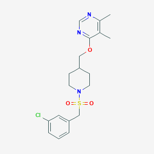 molecular formula C19H24ClN3O3S B2774634 4-((1-((3-Chlorobenzyl)sulfonyl)piperidin-4-yl)methoxy)-5,6-dimethylpyrimidine CAS No. 2319785-30-1