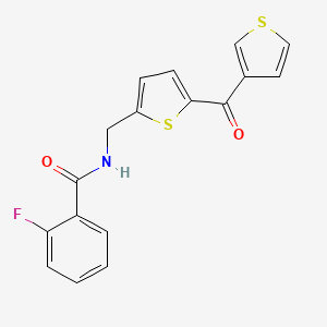 molecular formula C17H12FNO2S2 B2774653 2-fluoro-N-((5-(thiophene-3-carbonyl)thiophen-2-yl)methyl)benzamide CAS No. 1797600-45-3