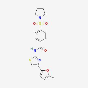 molecular formula C19H19N3O4S2 B2774669 N-(4-(5-methylfuran-2-yl)thiazol-2-yl)-4-(pyrrolidin-1-ylsulfonyl)benzamide CAS No. 361171-37-1