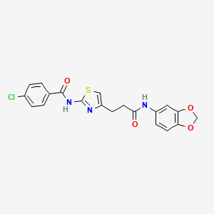 molecular formula C20H16ClN3O4S B2774675 N-(4-(3-(benzo[d][1,3]dioxol-5-ylamino)-3-oxopropyl)thiazol-2-yl)-4-chlorobenzamide CAS No. 1021227-82-6