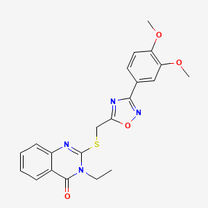 molecular formula C21H20N4O4S B2774686 2-({[3-(3,4-Dimethoxyphenyl)-1,2,4-oxadiazol-5-yl]methyl}sulfanyl)-3-ethyl-3,4-dihydroquinazolin-4-one CAS No. 946215-22-1