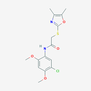 molecular formula C15H17ClN2O4S B277471 N-(5-chloro-2,4-dimethoxyphenyl)-2-[(4,5-dimethyl-1,3-oxazol-2-yl)sulfanyl]acetamide 