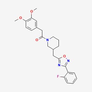 molecular formula C24H26FN3O4 B2774713 2-(3,4-二甲氧基苯基)-1-(3-((3-(2-氟苯基)-1,2,4-噁二唑-5-基)甲基)哌啶-1-基)乙酮 CAS No. 1706316-03-1