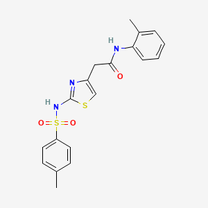 molecular formula C19H19N3O3S2 B2774716 2-(2-(4-methylphenylsulfonamido)thiazol-4-yl)-N-(o-tolyl)acetamide CAS No. 921926-88-7