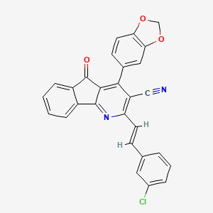 molecular formula C28H15ClN2O3 B2774717 4-(1,3-benzodioxol-5-yl)-2-[(E)-2-(3-chlorophenyl)ethenyl]-5-oxo-5H-indeno[1,2-b]pyridine-3-carbonitrile CAS No. 866142-82-7