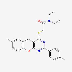 molecular formula C25H27N3O2S B2774719 N,N-diethyl-2-((7-methyl-2-(p-tolyl)-5H-chromeno[2,3-d]pyrimidin-4-yl)thio)acetamide CAS No. 895642-12-3
