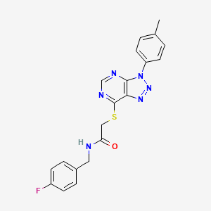 molecular formula C20H17FN6OS B2774720 N-[(4-氟苯基)甲基]-2-[3-(4-甲基苯基)三唑[4,5-d]嘧啶-7-基]硫醚乙酰胺 CAS No. 863459-62-5