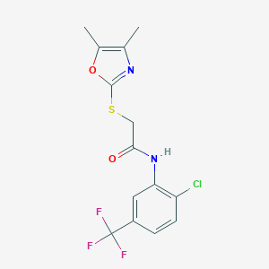 molecular formula C14H12ClF3N2O2S B277473 N-[2-chloro-5-(trifluoromethyl)phenyl]-2-[(4,5-dimethyl-1,3-oxazol-2-yl)sulfanyl]acetamide 
