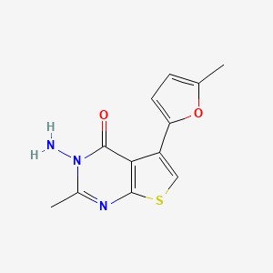 molecular formula C12H11N3O2S B2774730 3-amino-2-methyl-5-(5-methylfuran-2-yl)thieno[2,3-d]pyrimidin-4(3H)-one CAS No. 379241-65-3