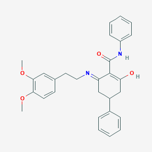 (6-((2-(3,4-dimethoxyphenyl)ethyl)amino)-2-oxo-4-phenylcyclohex-1-enyl)-N-benzamide