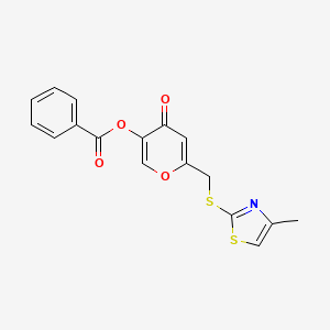 6-(((4-methylthiazol-2-yl)thio)methyl)-4-oxo-4H-pyran-3-yl benzoate