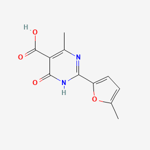 molecular formula C11H10N2O4 B2774763 4-Methyl-2-(5-methylfuran-2-yl)-6-oxo-1,6-dihydropyrimidine-5-carboxylic acid CAS No. 1042795-03-8