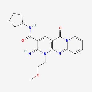 molecular formula C20H23N5O3 B2774772 N-cyclopentyl-2-imino-1-(2-methoxyethyl)-5-oxo-2,5-dihydro-1H-dipyrido[1,2-a:2',3'-d]pyrimidine-3-carboxamide CAS No. 510762-54-6