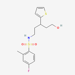molecular formula C16H20FNO3S2 B2774784 4-fluoro-N-(5-hydroxy-3-(thiophen-2-yl)pentyl)-2-methylbenzenesulfonamide CAS No. 2034586-54-2