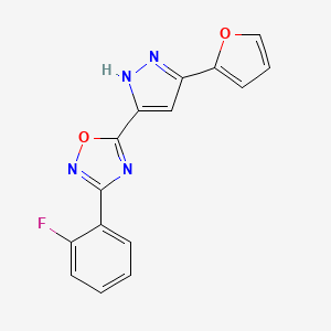 molecular formula C15H9FN4O2 B2774785 3-(2-fluorophenyl)-5-(3-(furan-2-yl)-1H-pyrazol-5-yl)-1,2,4-oxadiazole CAS No. 1190106-91-2