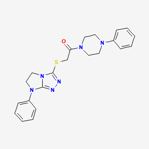 molecular formula C22H24N6OS B2774786 2-((7-phenyl-6,7-dihydro-5H-imidazo[2,1-c][1,2,4]triazol-3-yl)thio)-1-(4-phenylpiperazin-1-yl)ethanone CAS No. 921881-35-8