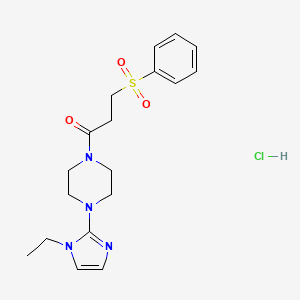 molecular formula C18H25ClN4O3S B2774788 1-(4-(1-乙基-1H-咪唑-2-基)哌嗪-1-基)-3-(苯基磺酰)丙酮盐酸盐 CAS No. 1351585-19-7