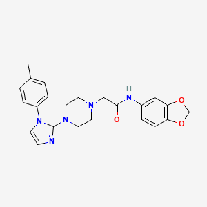 molecular formula C23H25N5O3 B2774809 N-(benzo[d][1,3]dioxol-5-yl)-2-(4-(1-(p-tolyl)-1H-imidazol-2-yl)piperazin-1-yl)acetamide CAS No. 1021105-61-2