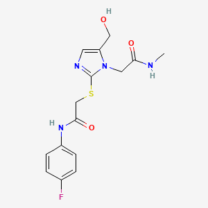 molecular formula C15H17FN4O3S B2774818 N-(4-fluorophenyl)-2-((5-(hydroxymethyl)-1-(2-(methylamino)-2-oxoethyl)-1H-imidazol-2-yl)thio)acetamide CAS No. 921793-68-2