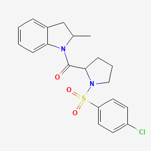 molecular formula C20H21ClN2O3S B2774820 (1-((4-Chlorophenyl)sulfonyl)pyrrolidin-2-yl)(2-methylindolin-1-yl)methanone CAS No. 376351-59-6