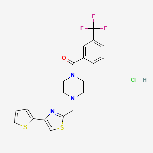 molecular formula C20H19ClF3N3OS2 B2774847 (4-((4-(Thiophen-2-yl)thiazol-2-yl)methyl)piperazin-1-yl)(3-(trifluoromethyl)phenyl)methanone hydrochloride CAS No. 1216854-77-1