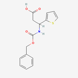 molecular formula C15H15NO4S B2774883 3-{[(Benzyloxy)carbonyl]amino}-3-(2-thienyl)-propanoic acid CAS No. 73457-03-1