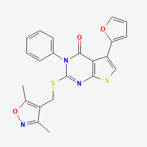 molecular formula C22H17N3O3S2 B2774924 2-(((3,5-dimethylisoxazol-4-yl)methyl)thio)-5-(furan-2-yl)-3-phenylthieno[2,3-d]pyrimidin-4(3H)-one CAS No. 690645-01-3