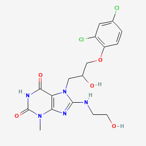 molecular formula C17H19Cl2N5O5 B2774947 7-(3-(2,4-dichlorophenoxy)-2-hydroxypropyl)-8-((2-hydroxyethyl)amino)-3-methyl-1H-purine-2,6(3H,7H)-dione CAS No. 923178-21-6
