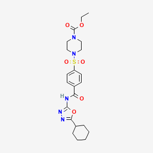 molecular formula C22H29N5O6S B2774979 乙酸4-[4-[(5-环己基-1,3,4-噁唑-2-基)氨基甲酰]苯基]磺酰哌嗪-1-甲酸酯 CAS No. 921139-57-3