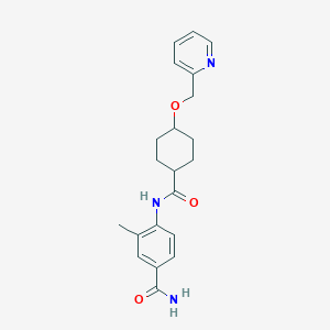 molecular formula C21H25N3O3 B2775001 3-Methyl-4-(4-(pyridin-2-ylmethoxy)cyclohexanecarboxamido)benzamide CAS No. 1131604-93-7