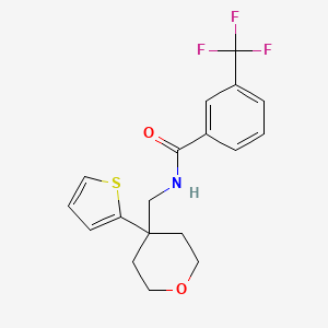 molecular formula C18H18F3NO2S B2775004 N-((4-(thiophen-2-yl)tetrahydro-2H-pyran-4-yl)methyl)-3-(trifluoromethyl)benzamide CAS No. 1203164-81-1