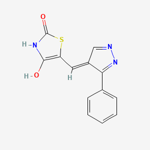 molecular formula C13H9N3O2S B2775017 (5E)-5-[(3-phenyl-1H-pyrazol-4-yl)methylidene]-1,3-thiazolidine-2,4-dione CAS No. 477710-84-2
